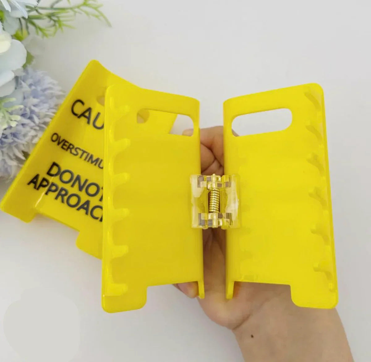 Caution Overstimulated Yellow Sign Hair Claw Clip (2 Pcs)